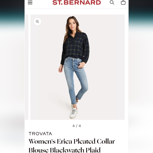 EUC Trovata Erica Pleated Collar Blouse Blackwatch Plaid, Size M - Picture 10 of 10